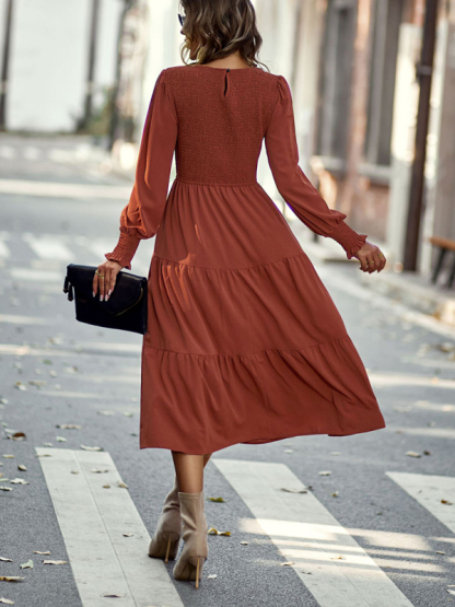 Elastic waist mid-length dress for casual vacation-chiquechics