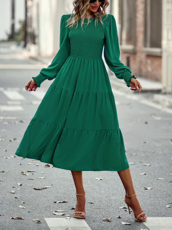 Elastic waist mid-length dress for casual vacation-chiquechics