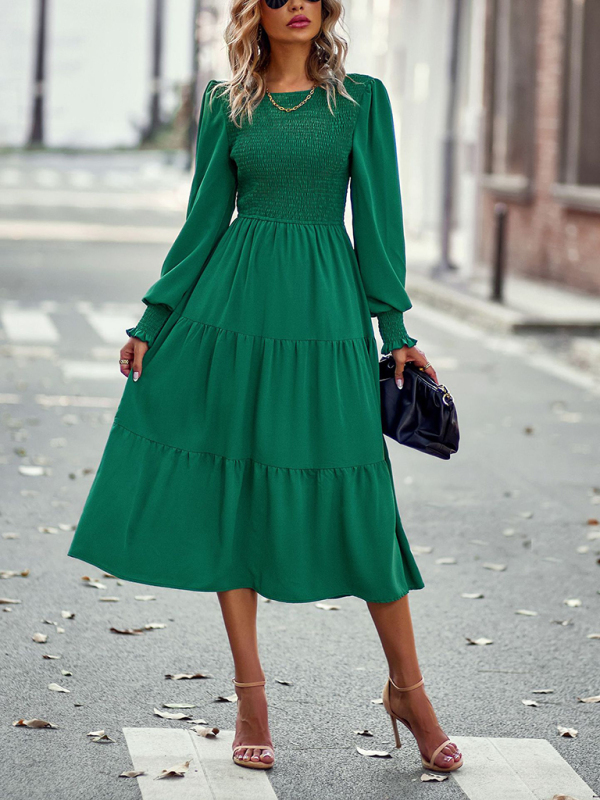 Elastic waist mid-length dress for casual vacation-chiquechics