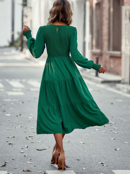 Elastic waist mid-length dress for casual vacation-chiquechics
