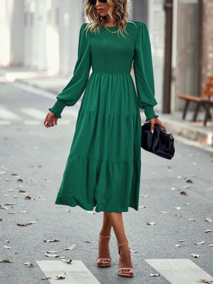 Elastic waist mid-length dress for casual vacation-chiquechics