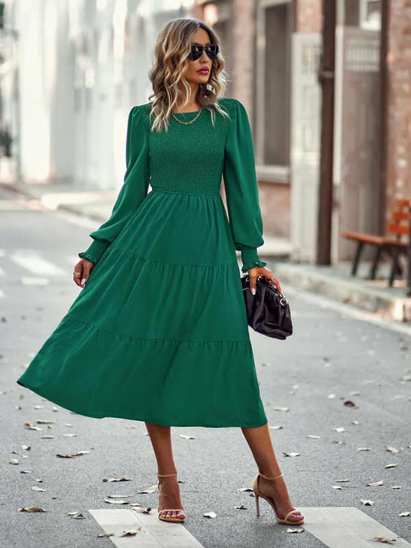 Elastic waist mid-length dress for casual vacation-chiquechics