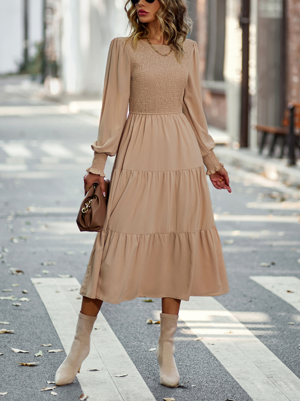 Elastic waist mid-length dress for casual vacation-chiquechics