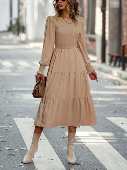 Elastic waist mid-length dress for casual vacation-chiquechics
