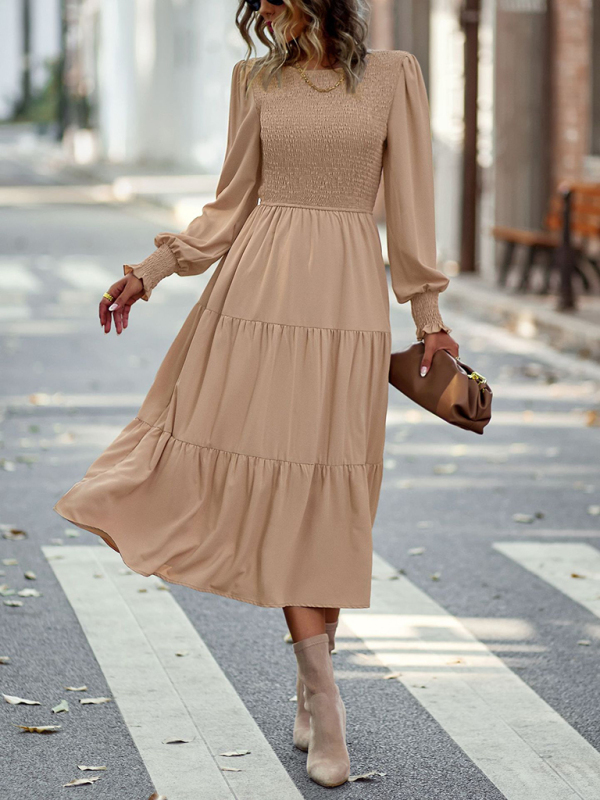 Elastic waist mid-length dress for casual vacation-chiquechics
