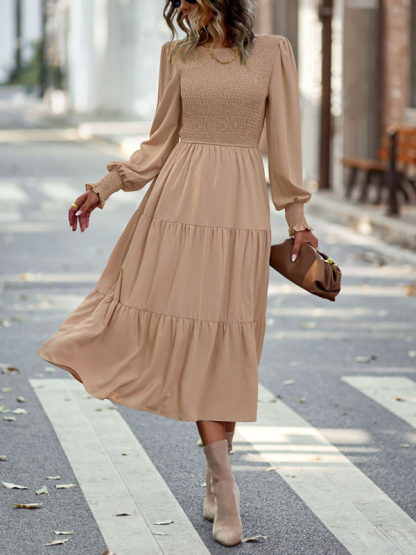 Elastic waist mid-length dress for casual vacation-chiquechics