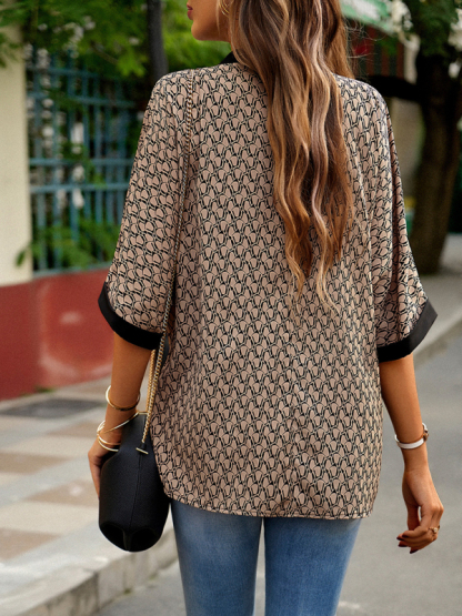 Printed Shirt Femininity Commuter Short Sleeve Top-chiquechics