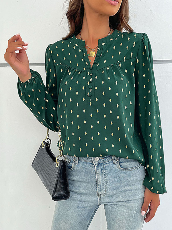New Fashion Long Sleeve V Open Collar Bronzing Shirt-chiquechics