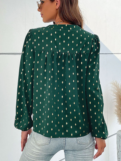 New Fashion Long Sleeve V Open Collar Bronzing Shirt-chiquechics