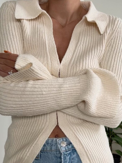 Long-sleeved top bell sleeve bottoming casual street sweater cardigan-chiquechics