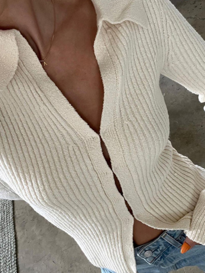 Long-sleeved top bell sleeve bottoming casual street sweater cardigan-chiquechics