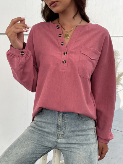 New Ladies Casual Long Sleeve Solid Color Shirt-chiquechics