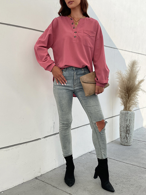 New Ladies Casual Long Sleeve Solid Color Shirt-chiquechics