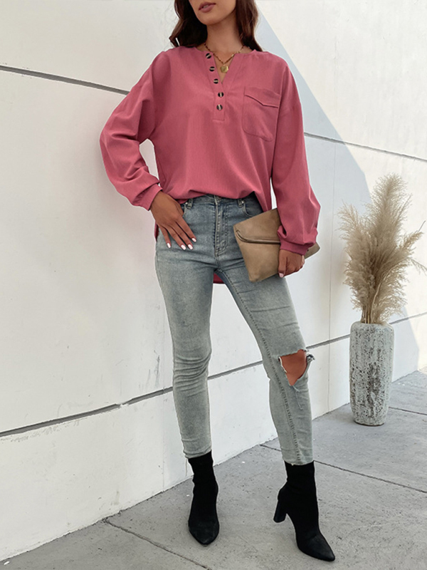 New Ladies Casual Long Sleeve Solid Color Shirt-chiquechics