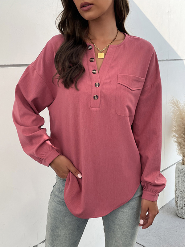 New Ladies Casual Long Sleeve Solid Color Shirt-chiquechics