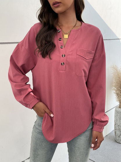 New Ladies Casual Long Sleeve Solid Color Shirt-chiquechics