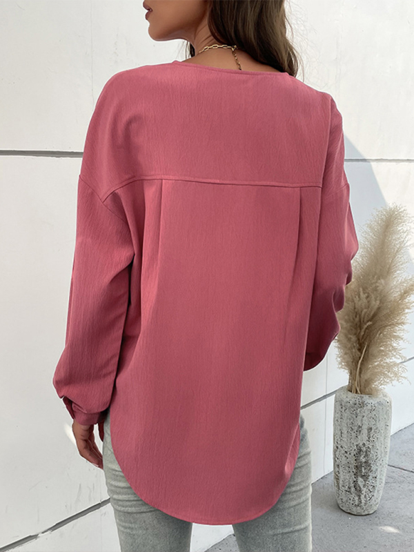 New Ladies Casual Long Sleeve Solid Color Shirt-chiquechics