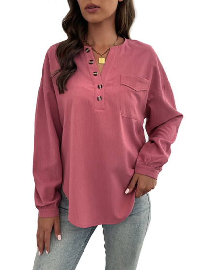 New Ladies Casual Long Sleeve Solid Color Shirt-chiquechics