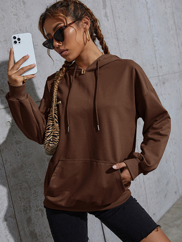 New solid color casual bottoming hooded sweater with pockets-chiquechics