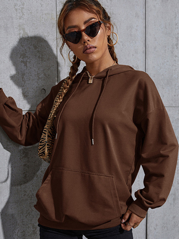 New solid color casual bottoming hooded sweater with pockets-chiquechics