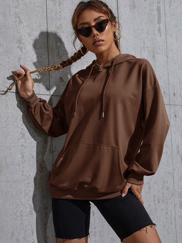 New solid color casual bottoming hooded sweater with pockets-chiquechics