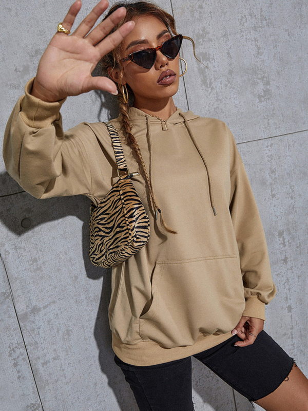 New solid color casual bottoming hooded sweater with pockets-chiquechics