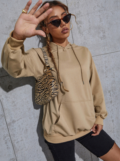 New solid color casual bottoming hooded sweater with pockets-chiquechics