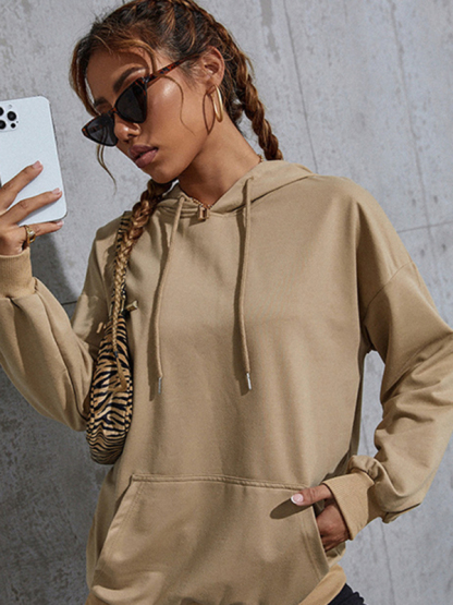 New solid color casual bottoming hooded sweater with pockets-chiquechics