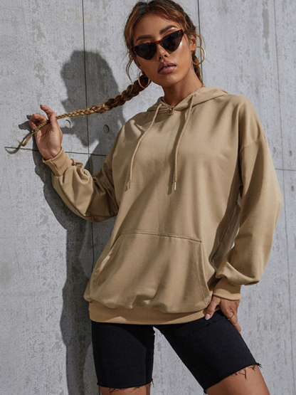 New solid color casual bottoming hooded sweater with pockets-chiquechics
