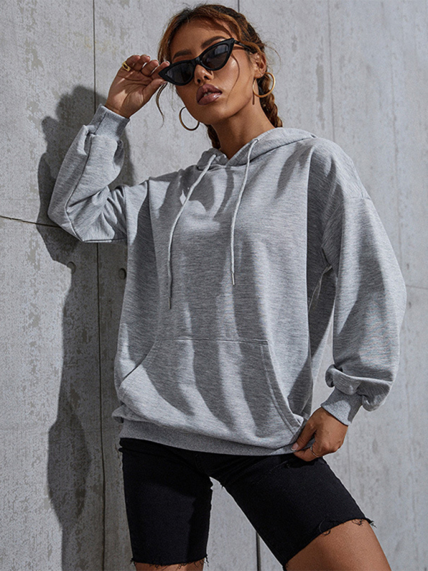 New solid color casual bottoming hooded sweater with pockets-chiquechics