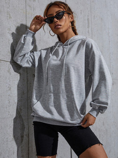 New solid color casual bottoming hooded sweater with pockets-chiquechics
