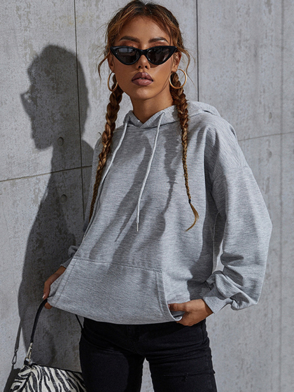 New solid color casual bottoming hooded sweater with pockets-chiquechics