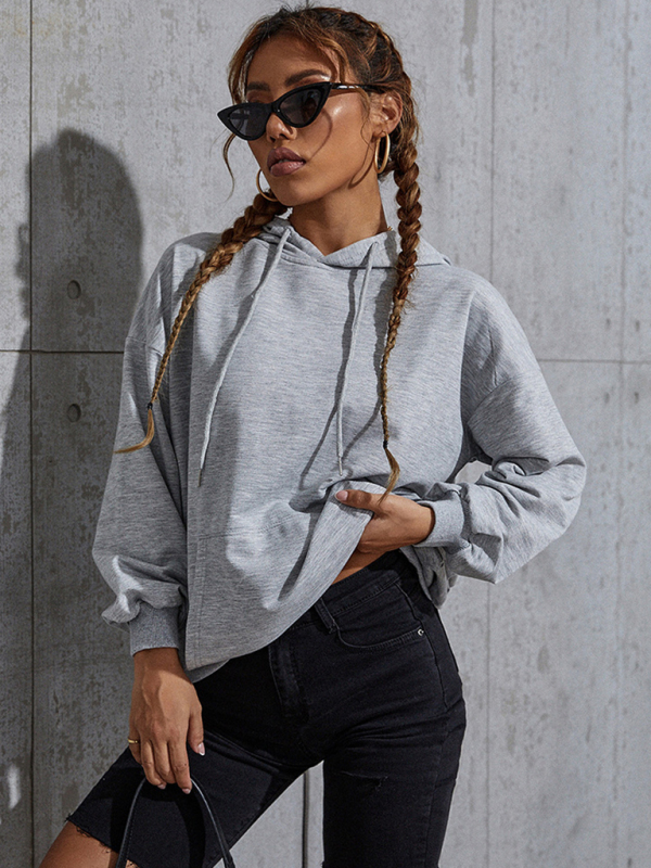 New solid color casual bottoming hooded sweater with pockets-chiquechics