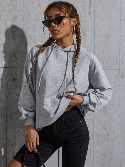 New solid color casual bottoming hooded sweater with pockets-chiquechics