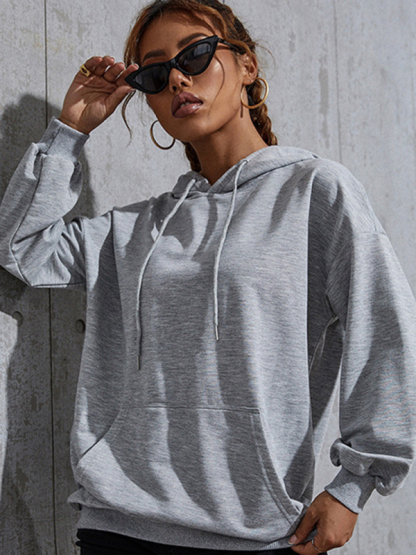 New solid color casual bottoming hooded sweater with pockets-chiquechics
