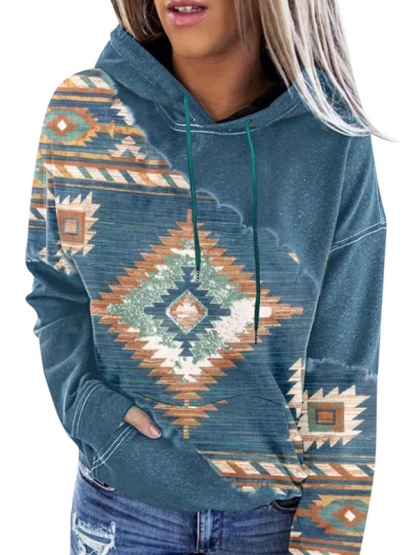 Positioning print coat top ladies hooded sweater-chiquechics