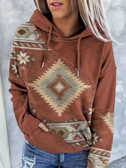 Positioning print coat top ladies hooded sweater-chiquechics