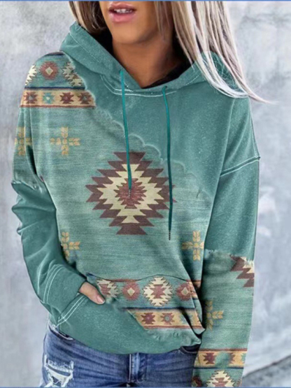 Positioning print coat top ladies hooded sweater-chiquechics