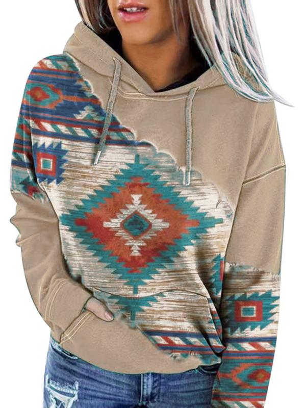 Positioning print coat top ladies hooded sweater-chiquechics