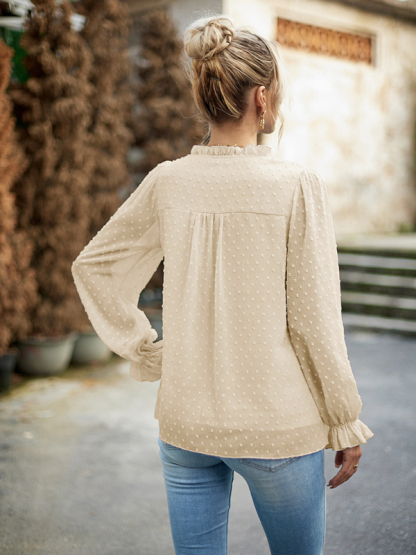 Temperament and elegant v-neck knotted long-sleeved top blouse-chiquechics