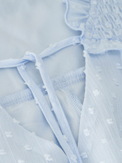 Temperament and elegant v-neck knotted long-sleeved top blouse-chiquechics