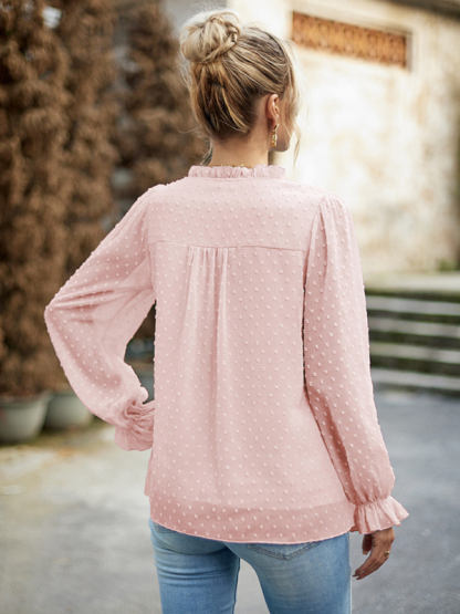 Temperament and elegant v-neck knotted long-sleeved top blouse-chiquechics