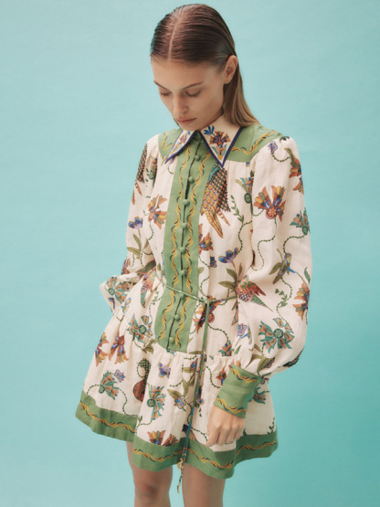 New long-sleeve printed lapel loose tie casual dress-chiquechics