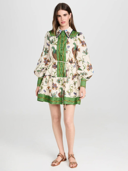 New long-sleeve printed lapel loose tie casual dress-chiquechics