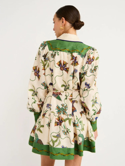New long-sleeve printed lapel loose tie casual dress-chiquechics