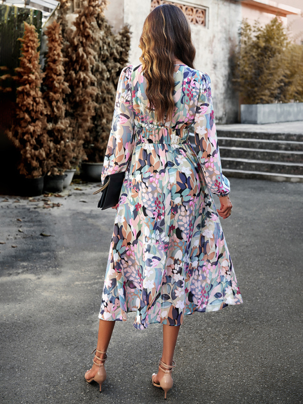 Bohemian resort casual printed long skirt-chiquechics