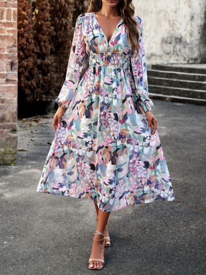 Bohemian resort casual printed long skirt-chiquechics