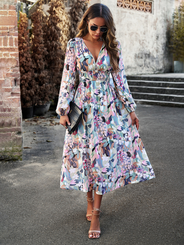 Bohemian resort casual printed long skirt-chiquechics