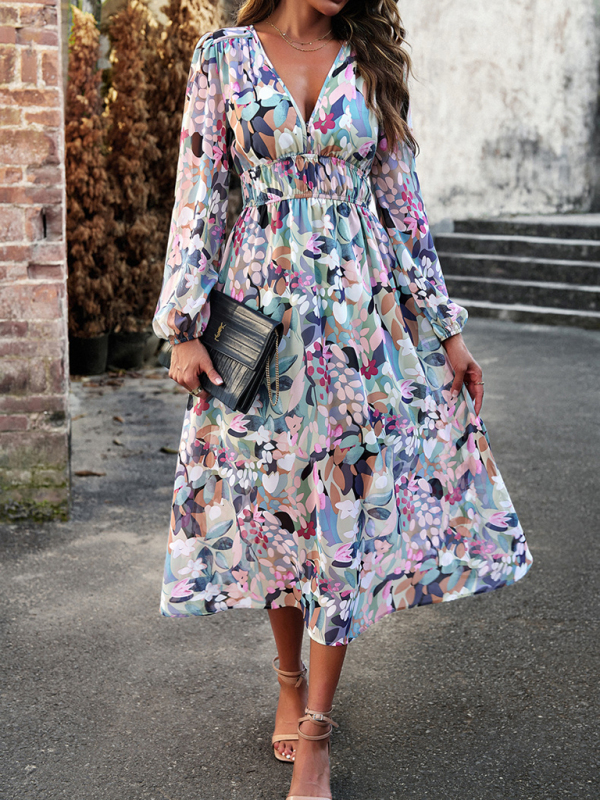 Bohemian resort casual printed long skirt-chiquechics