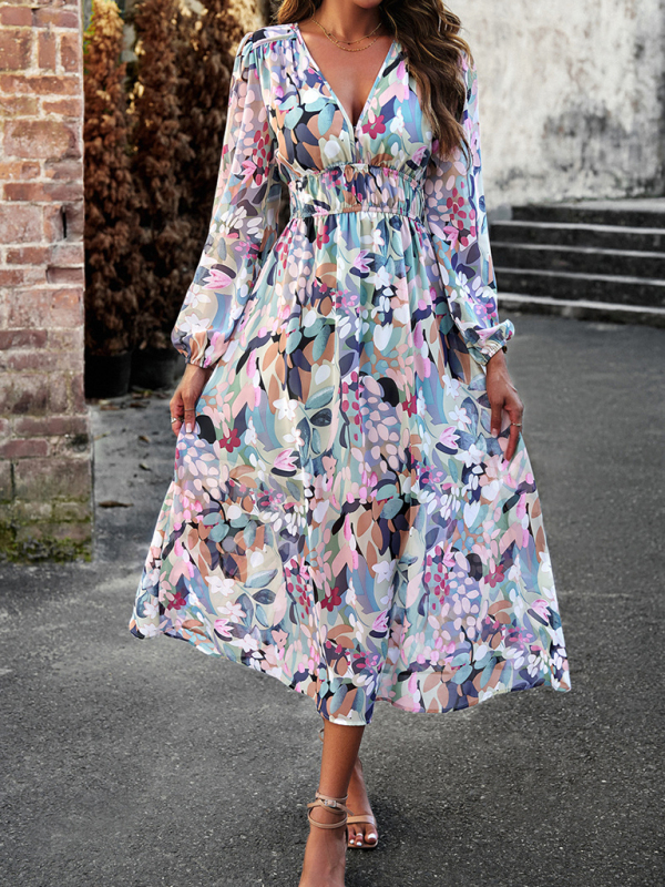 Bohemian resort casual printed long skirt-chiquechics